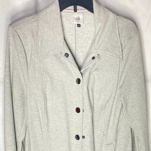 CABI Light Grey Light jacket With Button Snaps, Pockets, and Collar Size M